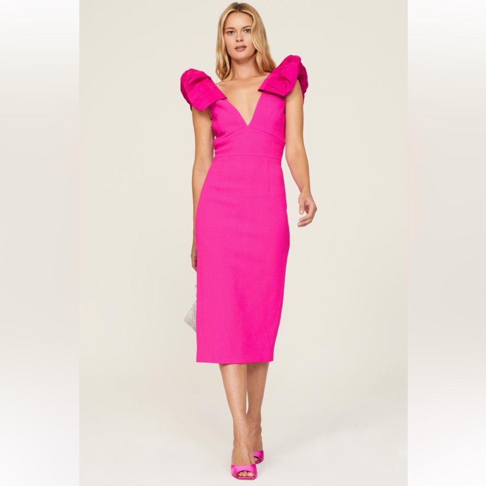 Rebecca Vallance Pink Ruffled Sheath Dress
